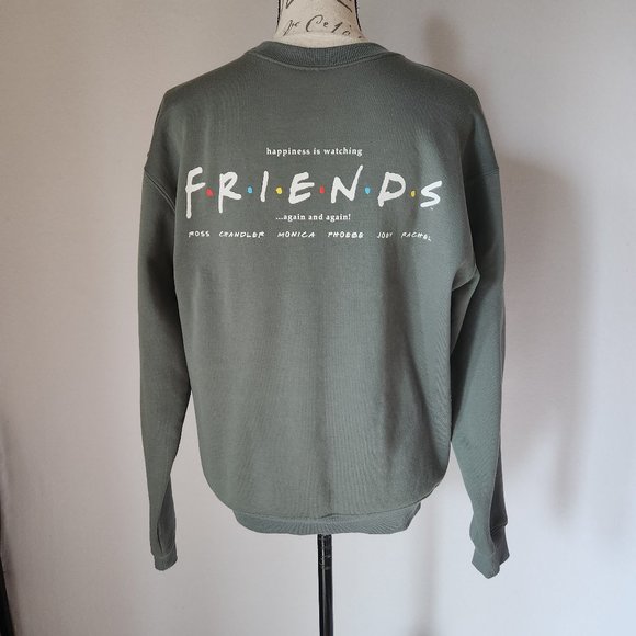 Friends Graphic Crew Neck Sweatshirt Fleece Lined Long Sleeve Green - Picture 4 of 8
